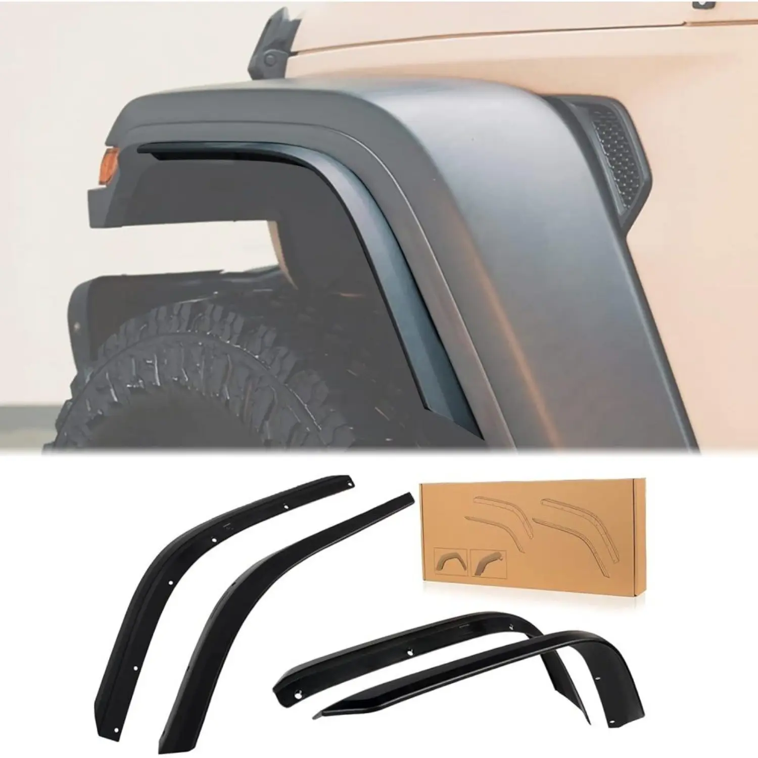 Front & Rear Fender Flares for 2018-2023 Jeep Wrangler JL/JLU Models, ABS Plastic, Buckle Install, High Temp Resist, Large Tire Fit, Compatible with Sahara Unlimited (Fits Original Low Fenders, Not for 4xe), Widens Fenders