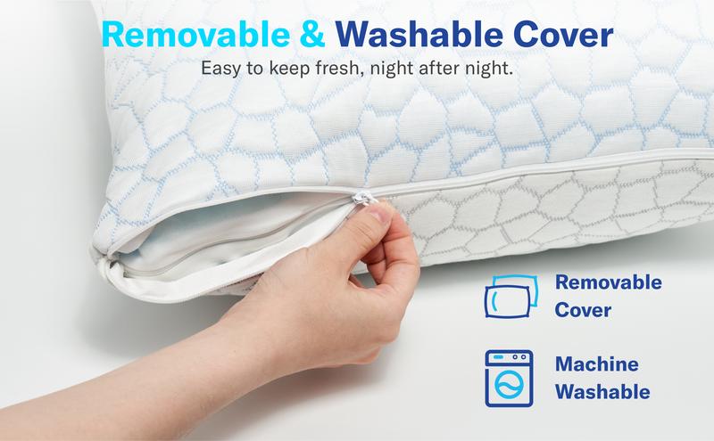 Alcedo Cooling Pillow – Adjustable Shredded Memory Foam Pillow with Cooling-to-the-Touch Fabric, Dual-Sided Comfort & Breathable Support Alcedo Cooling Pillow – Adjustable Shredded Memory Foam Pillow with Cooling-to-the-Touch Fabric, Dual-Sided Comfort & Breathable Support