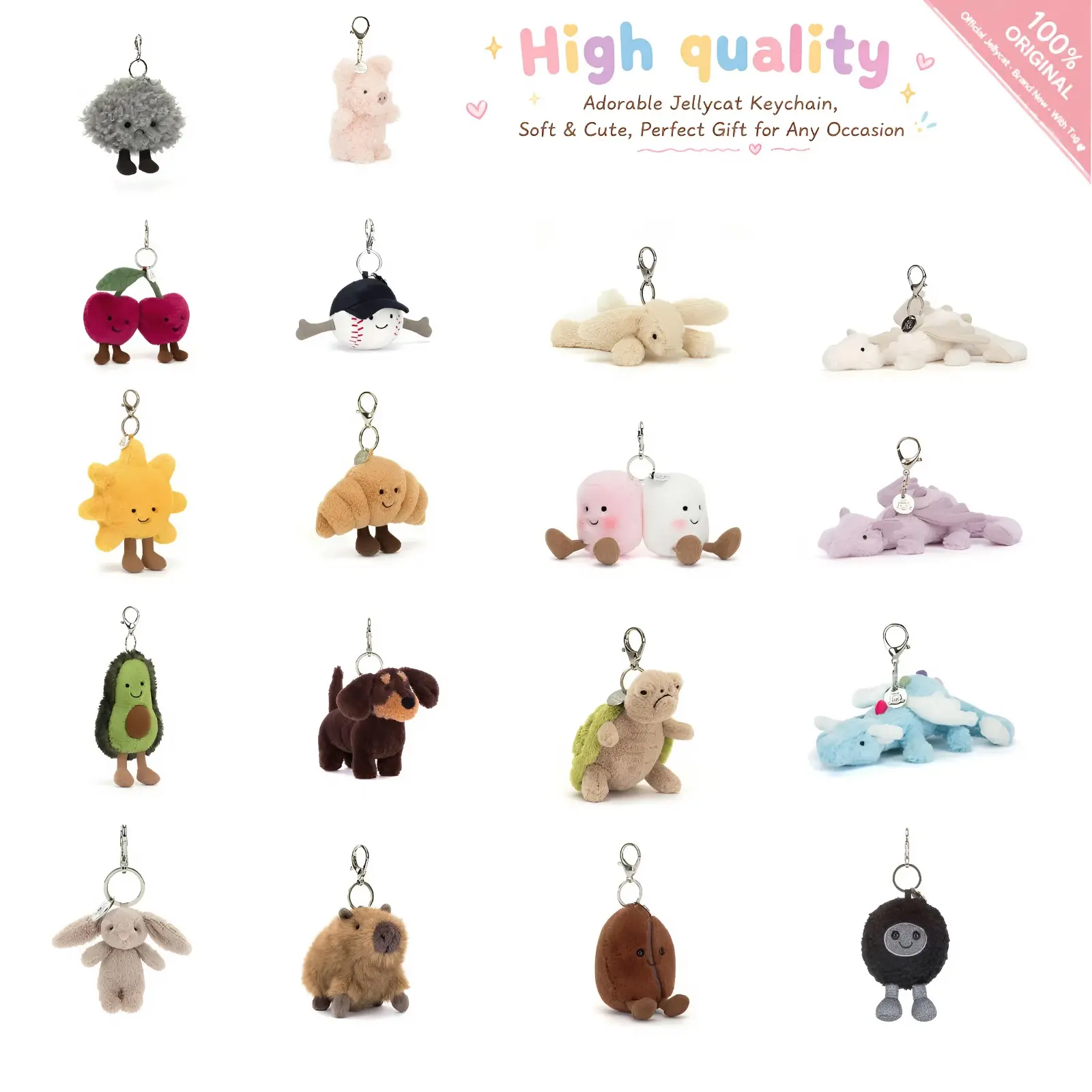 [NEW] Jellycat Plush Bag Charm – Cute Mini Stuffed Animal Keyring, Soft Bag Charm, Birthday Gift for Kids & Collectors Bag Decor Bag Pendant Keychain