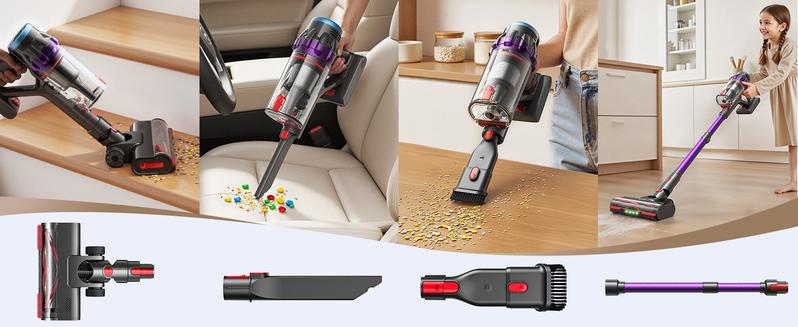 Lubluelu Cordless Stick Vacuum Cleaner, 550W Brushless Motor with 45KPa Suction Power, Rechargeable Home Cleaning Tool with LED Brush for Pet Hair, Carpets & Floors