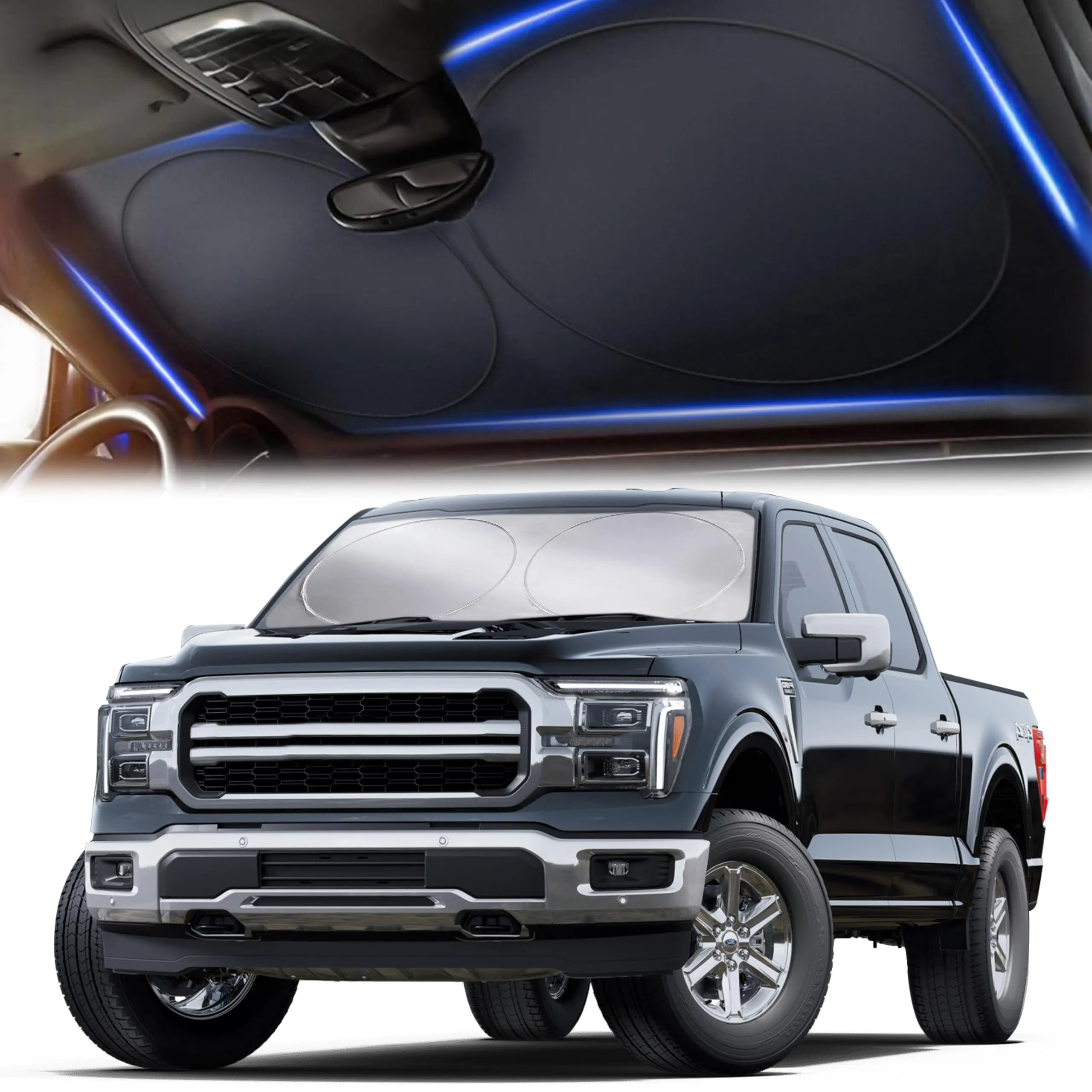 EcoNour 69"x35" Durable Truck Windshield Sun Shade - 240T Thickened, 99% Heat & UV Blocker, Collapsible Trucks Accessory for Summer Vehicle Interior Cooling Protection, Durable Sun Shade, Trucks Accessories