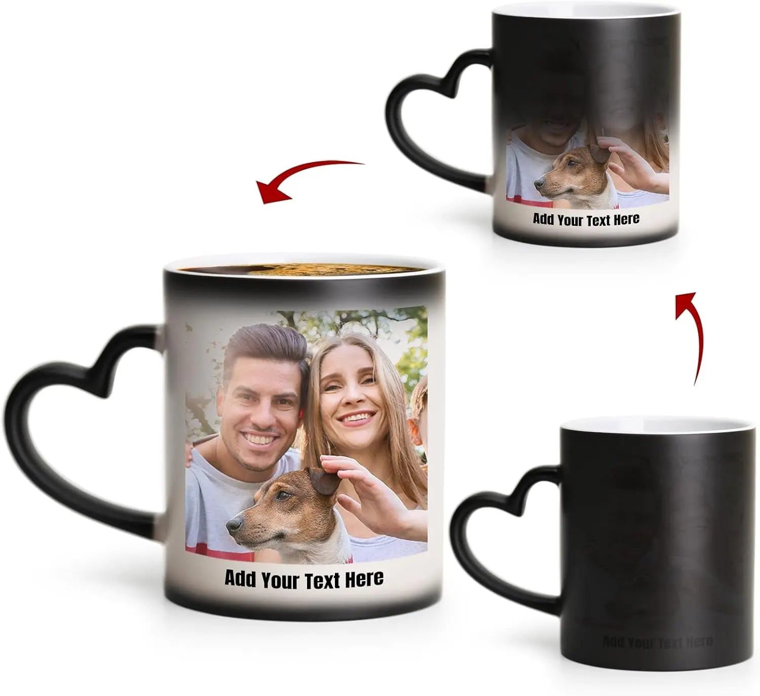 11oz Thick Heat-Change Ceramic Coffee Cup - Stylish Coffee Mug, Novelty Mug with Heart Handle, Custom Photo Print, Double-Sided Custom Text, Hand Wash Only, Hot-to-Reveal Art, Valentine’s Festive Gift (Not Dishwasher/Sun Exposure Safe)