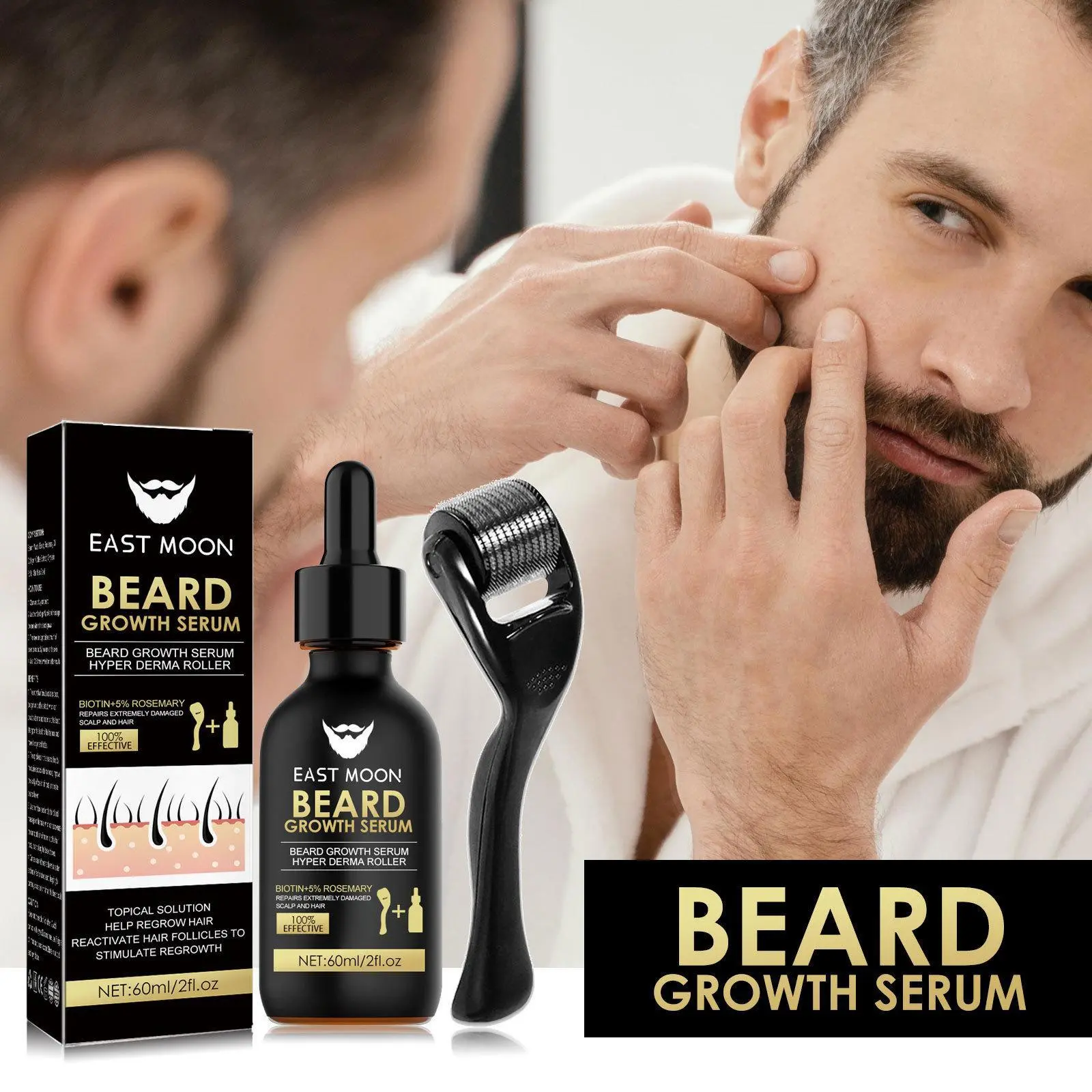 Pack of 2 Beard care/hair care with Roller 0.25mm Scalp Kit,Scalp Treatments,Serum With Biotin, Microneedle Beard Roller for Thicker Longer Fuller Hair and Beard ,Gifts for Men Dad,Birthday gift,Daily hair care/Hair Care and Styling