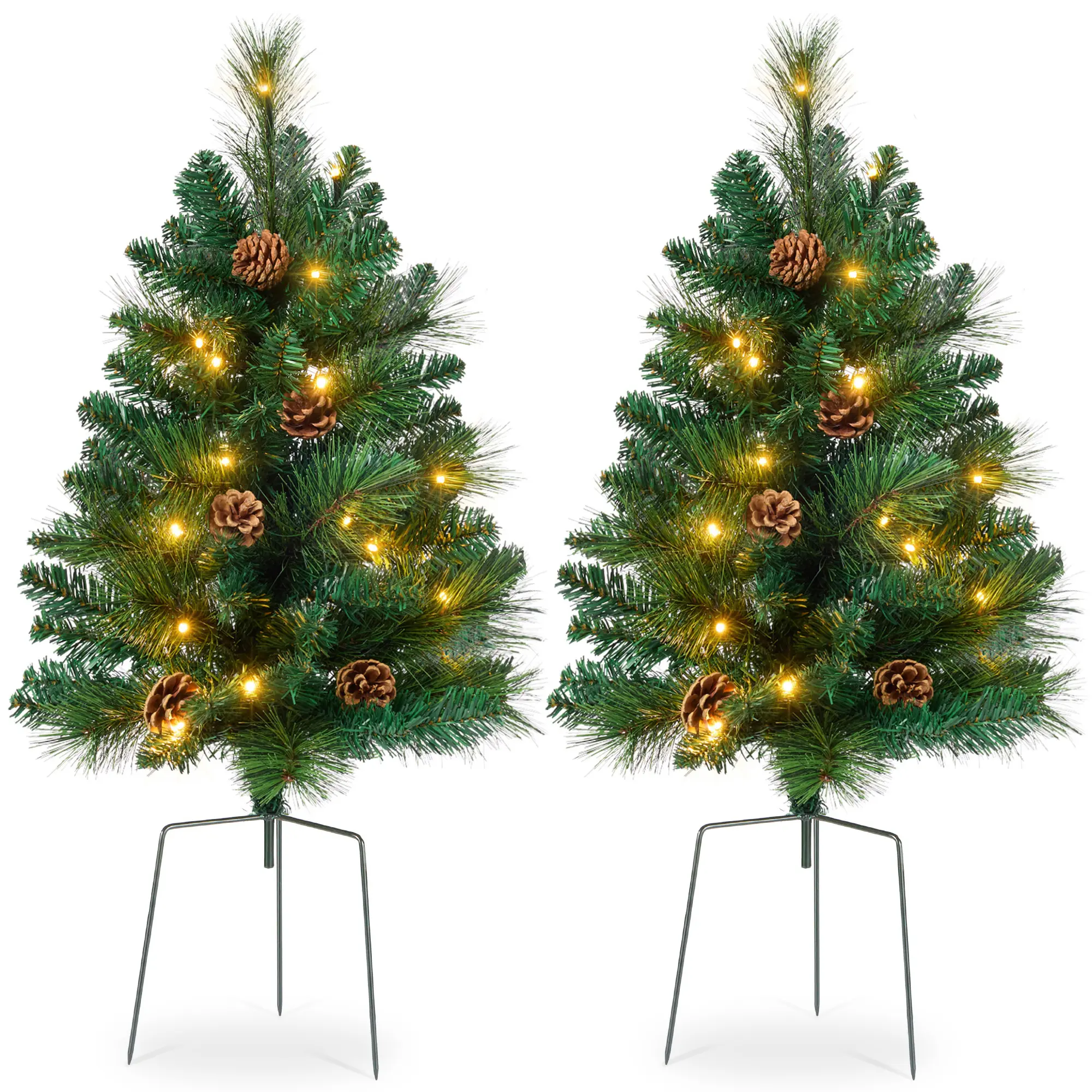 Best Choice Products Set of 2 24.5in Outdoor Pathway Christmas Trees Decor w/ LED Lights