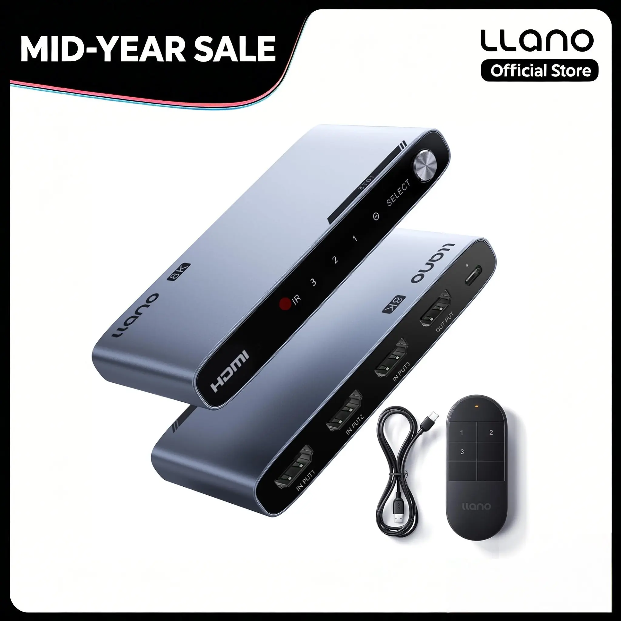 DealsForYouDays llano HDMI 2.1 Switch 3 in 1 Out, 8K@60Hz with Remote, 4K@120Hz/240Hz, VRR, HDR10+, Dolby Atmos, CEC, 48Gbps,HDMI Switcher for PS5, Xbox, Switch, Roku, Fire Stick, Apple TV, Aluminum Alloy Case
