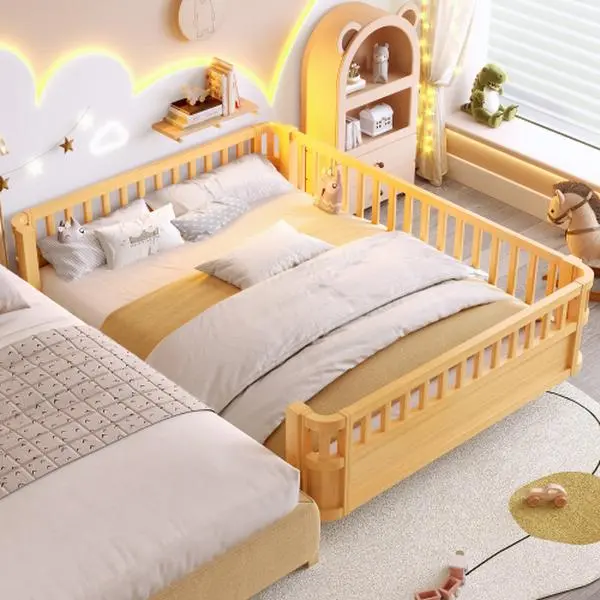 Bellemave Twin /FullSize Wood Platform Bed for Kids, Wood Low Profile Twin Bed with Rails for Girls and Boys, Natural (Patented Design, Expect