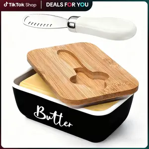 Butter Dish with Lid and Butter Knife - Double-Layer Silicone-Sealed Storage Container, Suitable for Kitchen Farmhouse Decor, Large Silicone Butter Container, White Home Decor Kitchen Gift