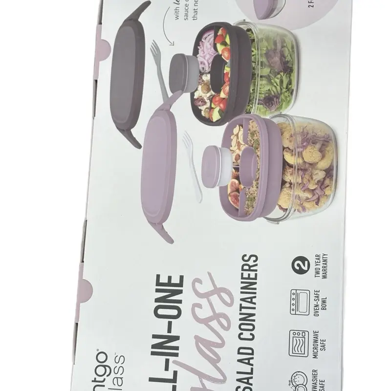 Bentgo Glass All-In-One Salad Containers 2-Pack - Microwave & Dishwasher Safe, Ideal for Healthy Eating
