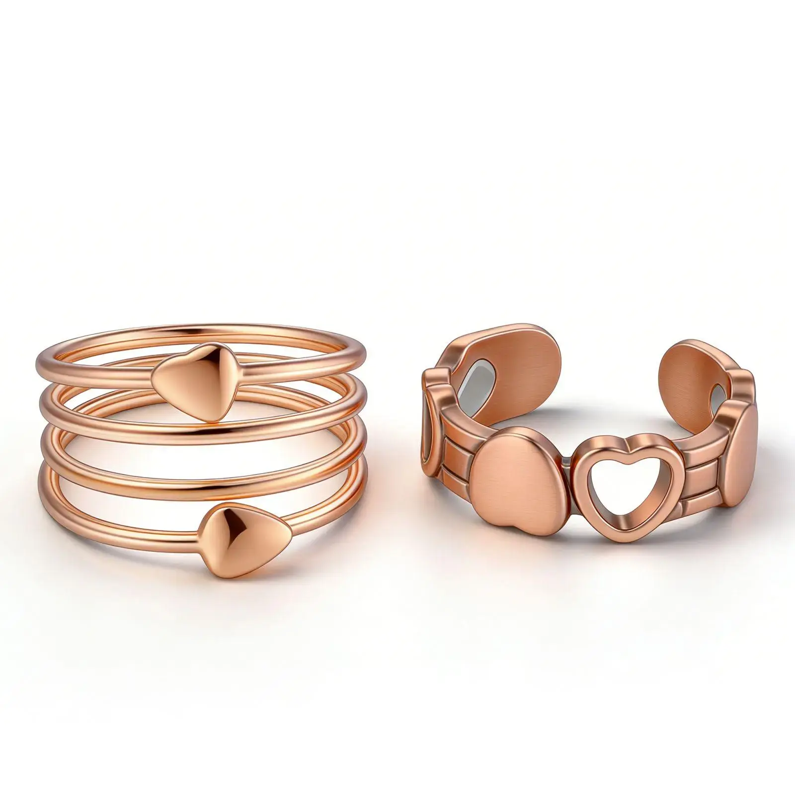 Women's Mai Rui 2-Piece 99.9% Pure Copper Magnetic Copper Band Rings, Hand-Crafted Costume Jewelry Gifts, 99.9% Pure Copper Rings