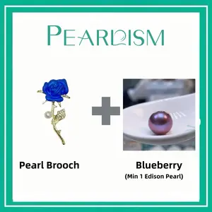 【Joey】 Blue Rose Pearl Brooch + Blueberry Edison pearl gift (Min 1 Edison pearl as gift) [Open in live ]- Freshwater pink/purple color Pearl