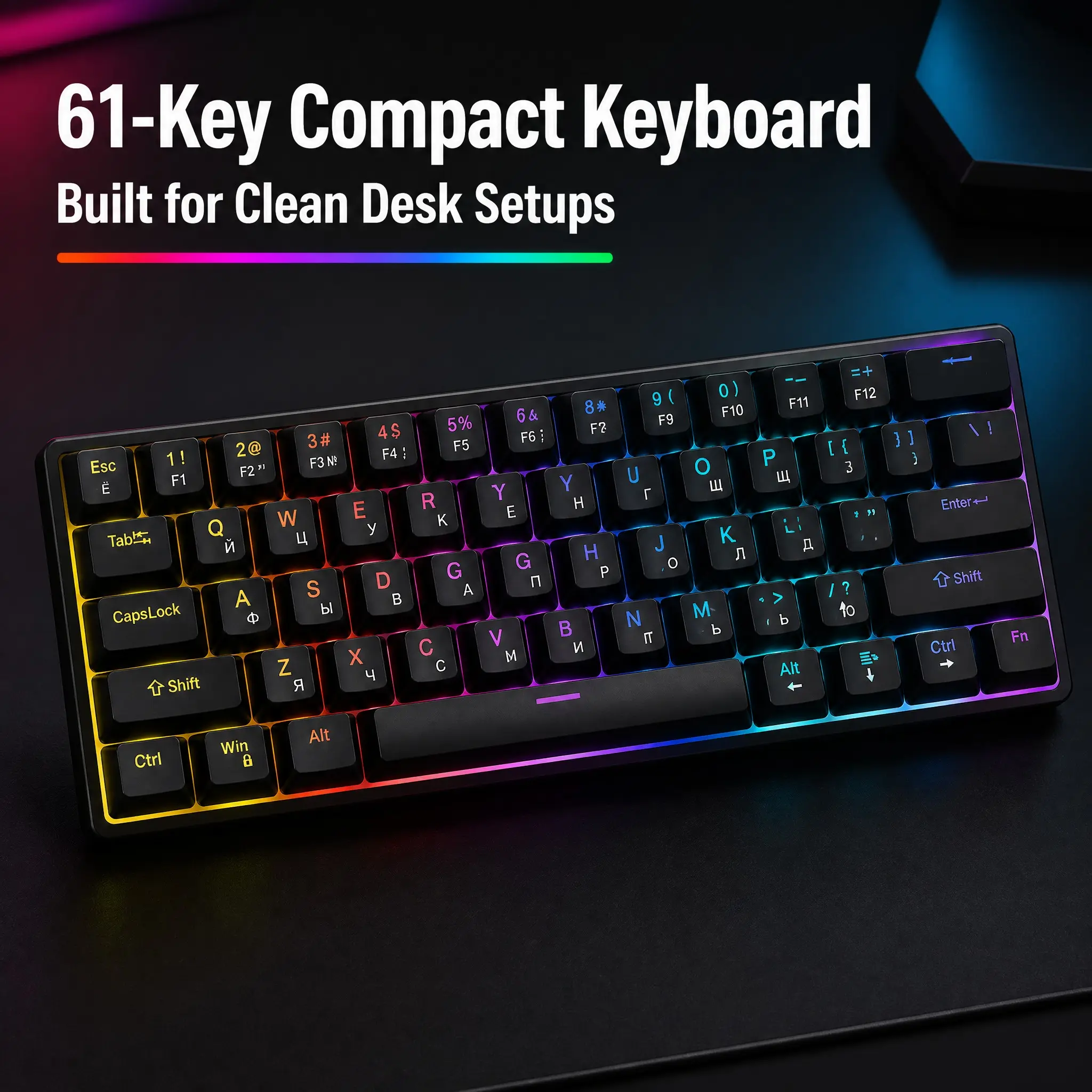 60 Percent Wired Mechanical Gaming Keyboard - 61-Key Ultra Compact Hot-Swappable Red Switch, 17-Mode RGB Lighted Keyboard, USB-C Detachable Cable, Ergonomic Design for PC, Mac Gaming & Work, Wired Mechanical Keyboard