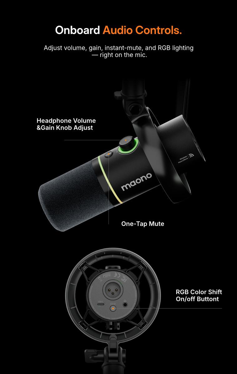 Maono PD200W Hybrid Wireless USB and XLR microphone for PC, Android smartphone, tablet, and Camera, Consoles, perfect for all podcasters, live streamers, gamers, and content creators.