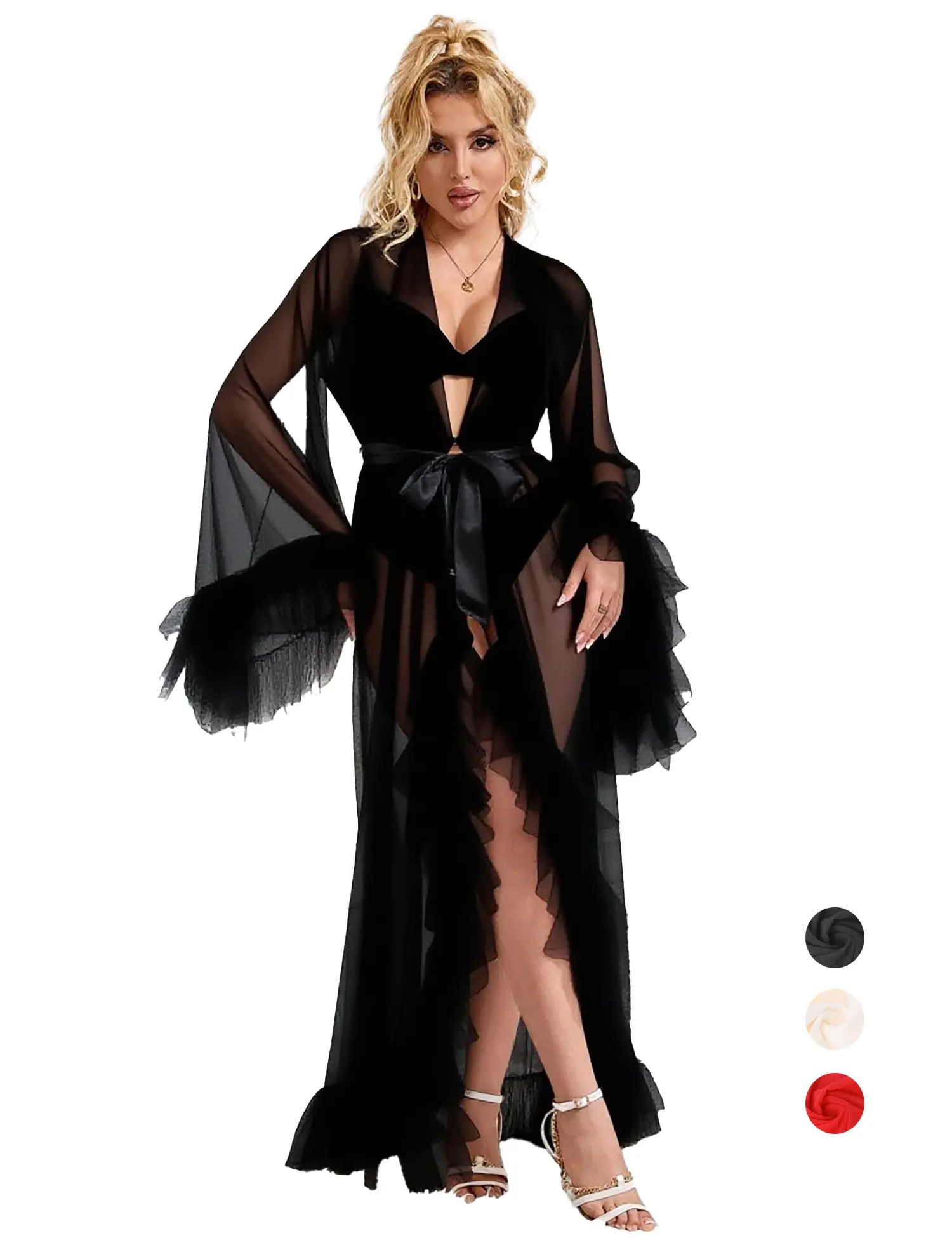 Women's Nightgown Tulle Robe Plus Size Vneck Lingerie Exaggeration Dreamy Robe Princess Lace Fancy Robe for Women Long Bridal Lingerie Women Bathrobes Womenswear Loungewear Basic Minimalist Nightwear