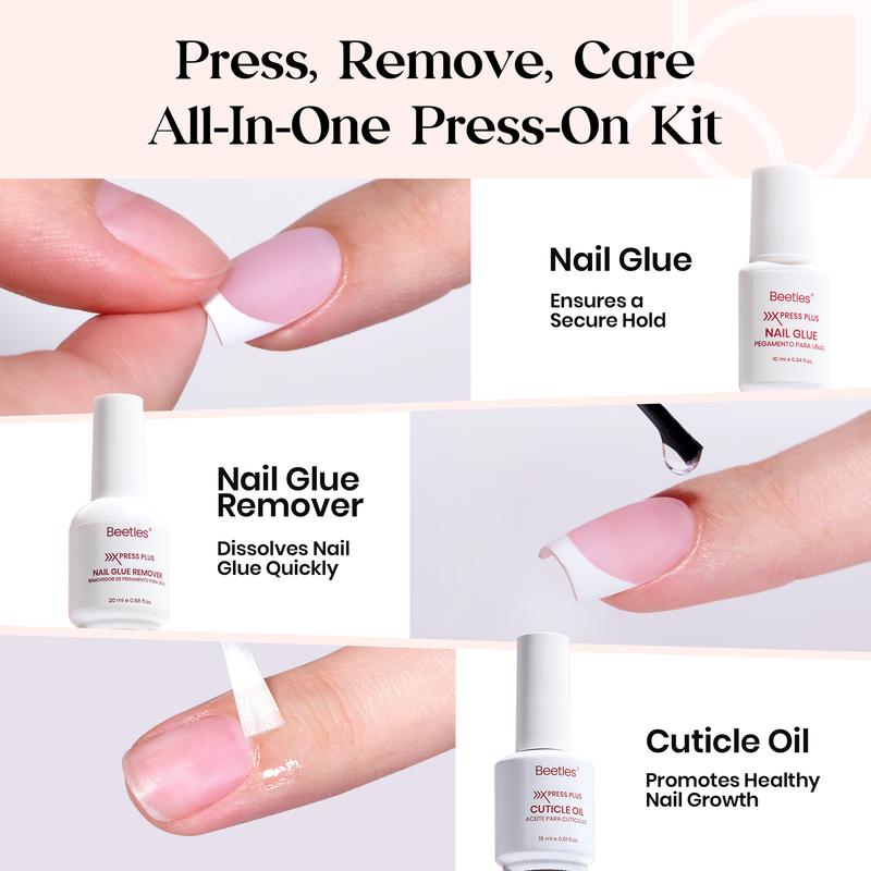 Beetles X Press Plus Press On Nails Tips,  French Tip Pink Brown Red Black Glitter Short Square Almond Shape Natural Acrylic Nail Tips for Effortless Beauty & DIY Manicures - Frenchtipnails #TikTokShopBacktoSchool