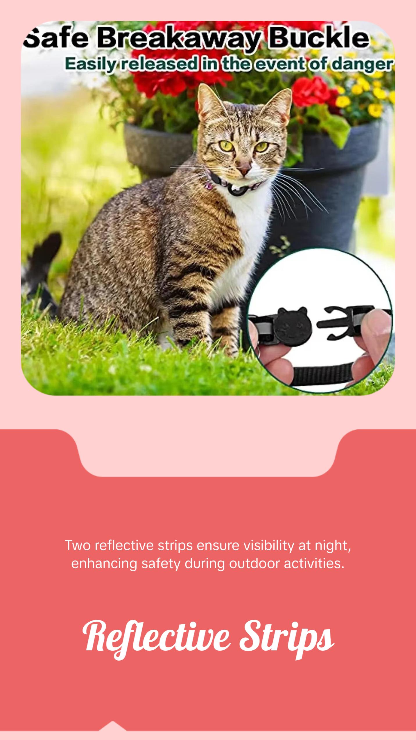 ATUBAN Airtag Cat Collar Breakaway, Reflective Kitten Collar with Apple Air Tag Holder and Bell for Girl Boy Cats, 0.4 Inches