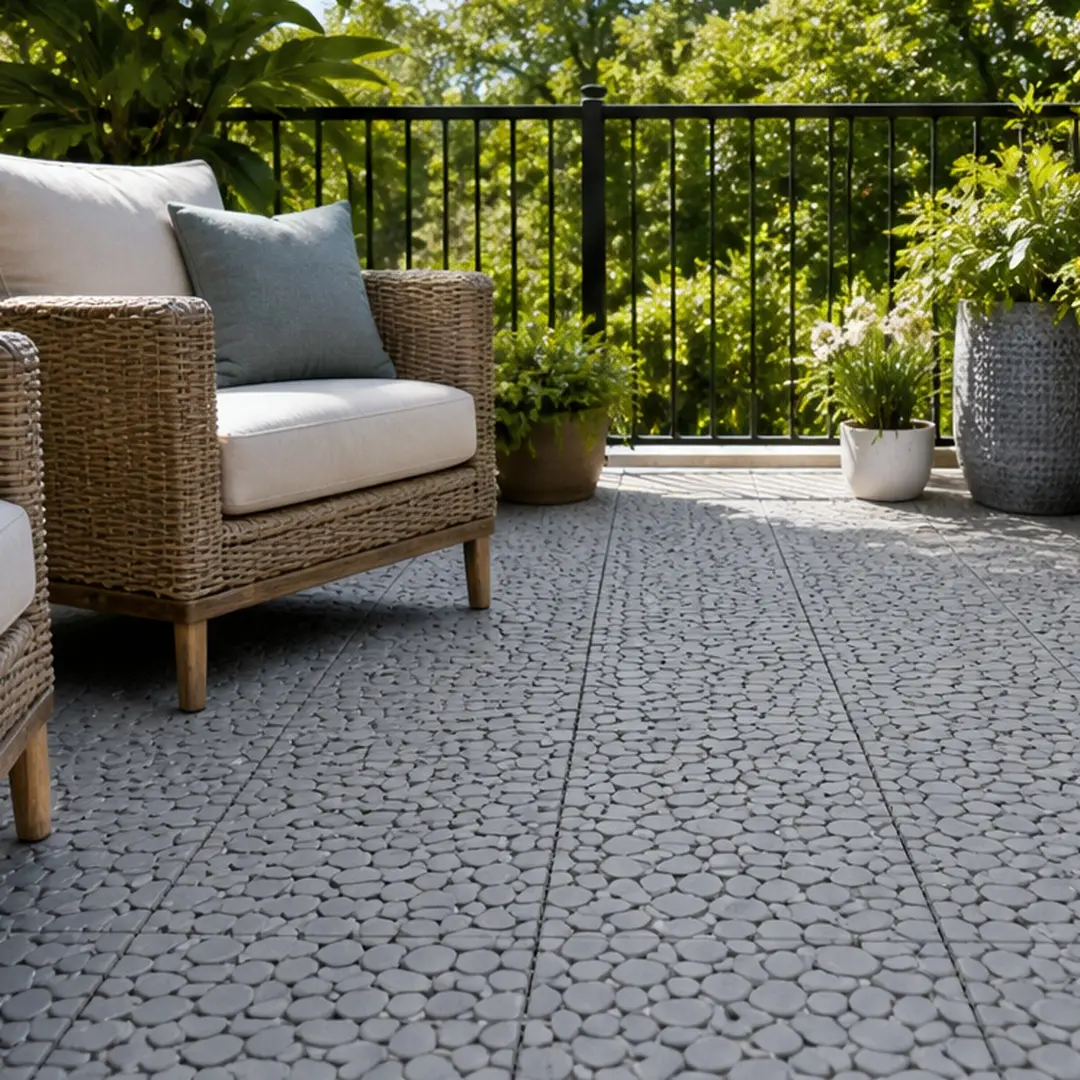 ARCH 12x12 In Interlocking Plastic Deck Tiles - Pebble Stone Pattern, Waterproof Anti-Slip Low-Maintenance, Tool-Free Snap Fit, 440 LBS Capacity, All-Weather Resistant, Customizable, Gray, Pack of 60, for Showers, Patio to Bathroom, Multiple Color Options