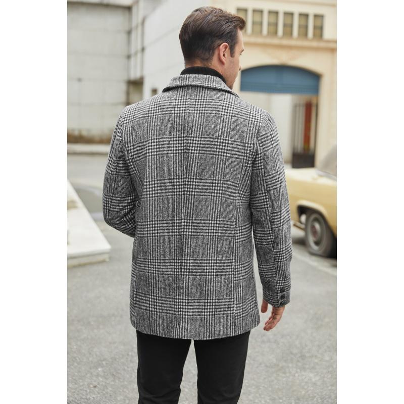 Men's Double Breasted Pea Coat Winter Overcoat Short Trench Coat Notched Collar