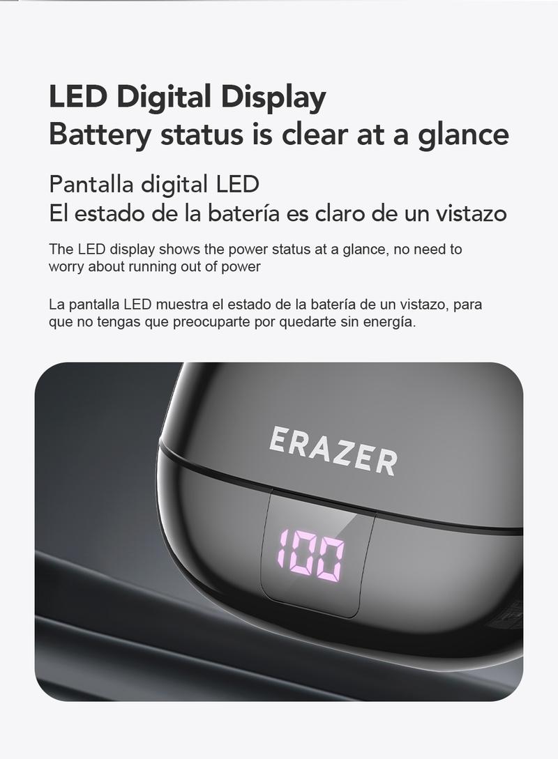 The Erazer XT66Pro OWS wireless Bluetooth earbuds support 135 languages, offer Hi-Fi sound quality, feature a lightweight design, and have a built-in microphone for calls, music playback, and AI chat.