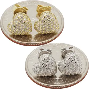 925 Sterling Silver 14k Gold Vermeil AAA Cubic Zirconia 10mm Puffy Heart Push Back Earrings