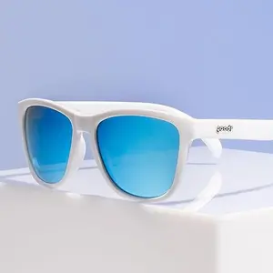 G o o d r Iced By Yetis Polarized Running Sunglasses, UV400 Protection, No Slip No Bounce, White Frame with Blue Mirrored Lens, Medium (OG)