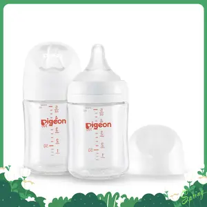 Christmas gift (Pack of 2)Pigeon Glass Nursing Baby Bottle Wide Neck, Anti-Colic, Streamlined Body, Natural Feel, Easy to Clean, Heat-Resistant, 5.4 Oz, Includes 2pcs SS Nipples (0m+)  baby registry essential