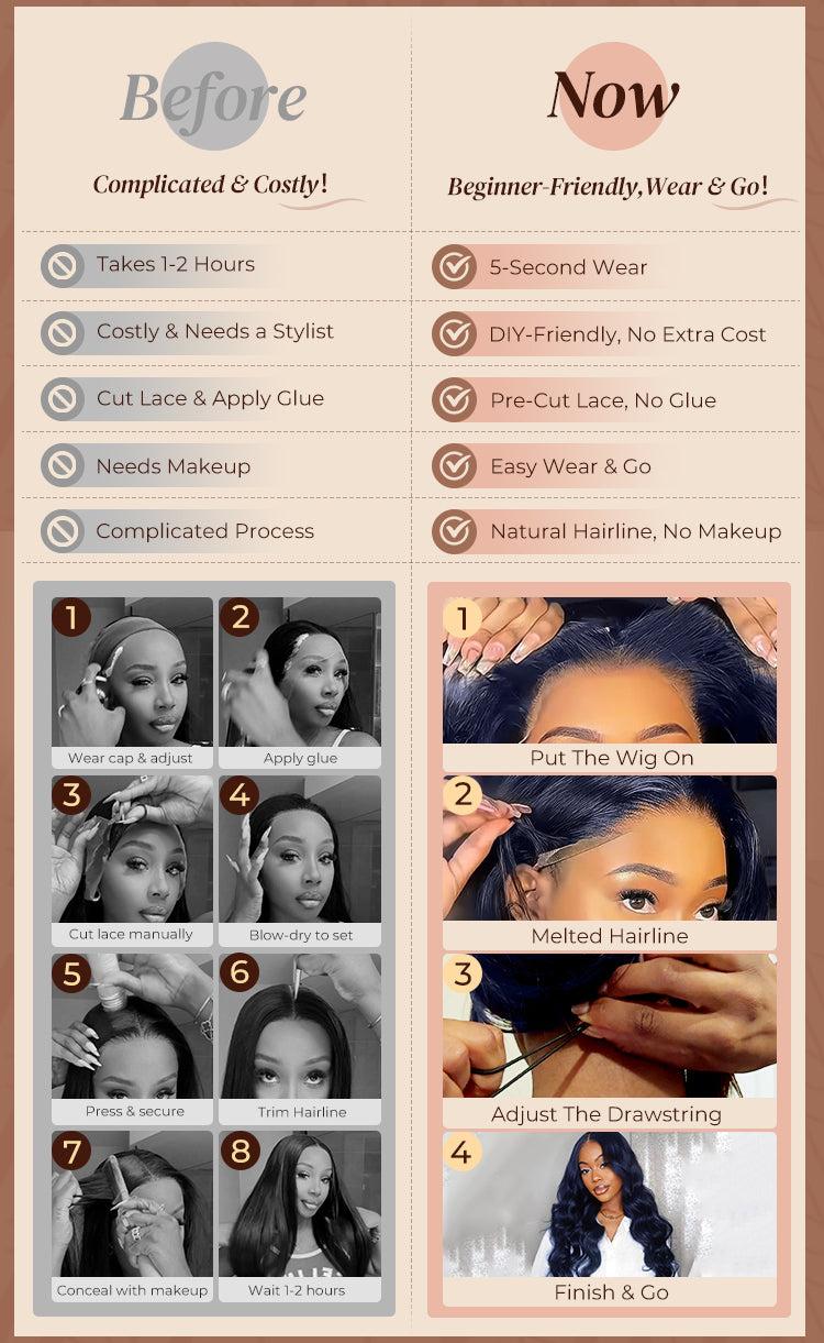 Arabella 13x6 Three-Go Midnight Blue Glueless Loose Body Wave Wig With Drawstring 100% Human Hair Ear to Ear Parting-Max Pre-everything Frontal Lace Wigs SpringStatements