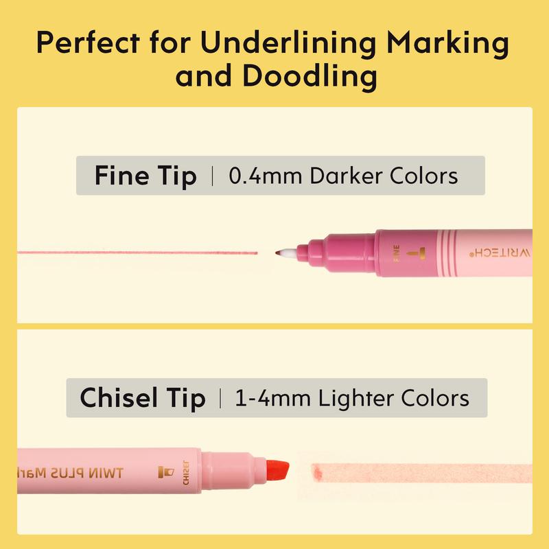 WRITECH Dual Tip Highlighter Aesthetic Fine & Chisel Tip Vintage Marker Highlighters  No Bleed & Smear for Bible Highlighting Assorted Colors 12ct