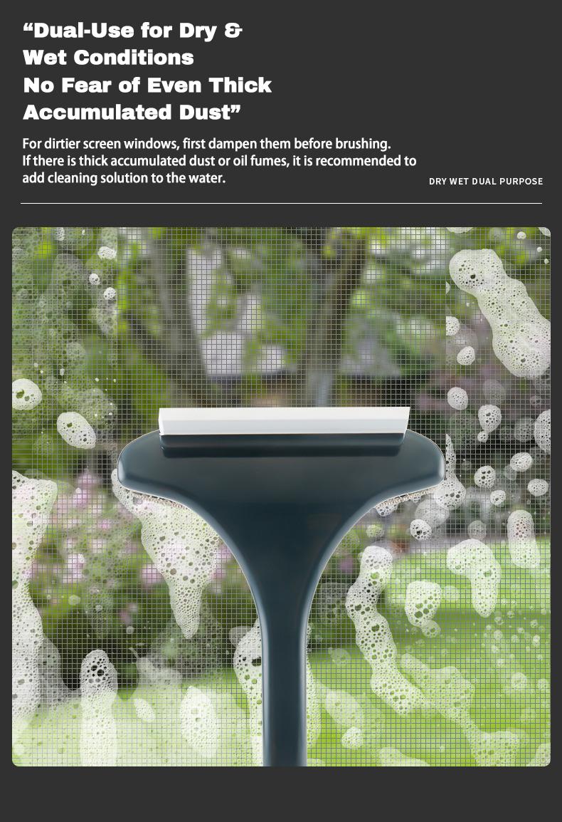 Multifunctional Anti-mosquito Screen Brush Glass Cleaning Tool with Dual Heads & Detachable Handle for Streak-Free Results on Windows, Mirrors, & Car Windows