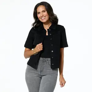 DG2 by Diane Gilman New Classic Stretch Short-Sleeve Denim Jacket