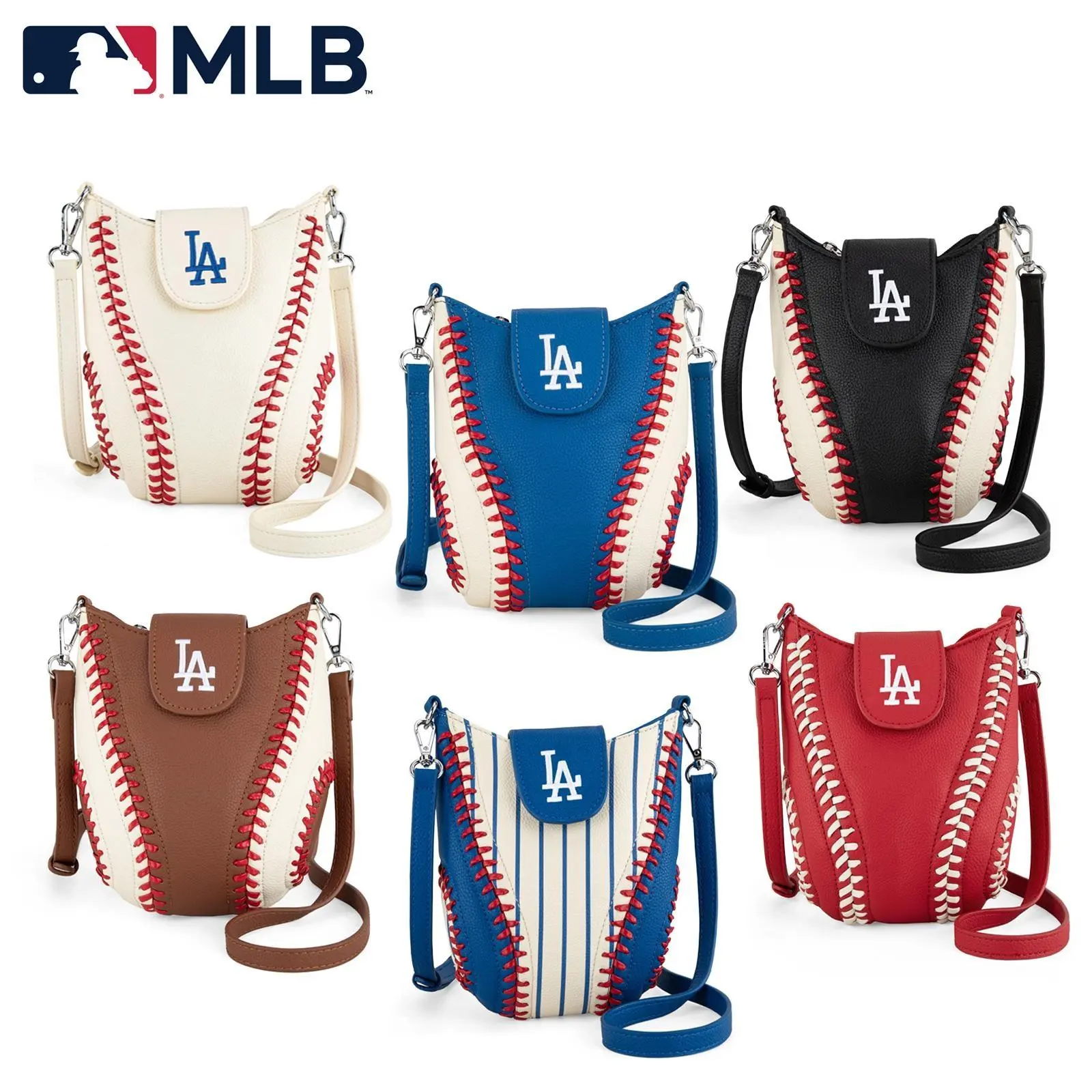 MLB Women’s Crossbody Bag - Embroidered Baseball Stitching PU Leather Crossbody Purses, Adjustable Strap, Lightweight Waterproof Zipper Casual Sporty Chic Shoulder Bag for Game Day, 105, Embroidery, Bucket Bag