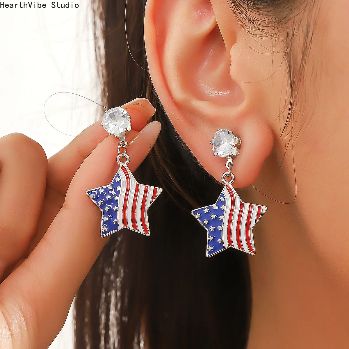 American Flag-Themed Red, White, Blue Striped Dangle Earrings - 4th of July Accessories for Sports & Outdoor Camping Enthusiasts, Fashion Earring, Independence Day, Jewelry Design, Drop Earrings