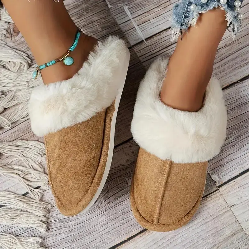 Unisex Plush Fur House Slippers - Round Toe, Slip-On, Warm, Non-Slip Sole, Lightweight Slide Footwear, All Seasons, US 5.5-6.5 Women/4-5 Men (EU36-37) for Indoor Casual Wear