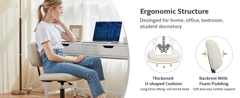 Modern Height Adjustable Small Office Desk Chair with WheelsComfy Armless PU Leather Rolling Swivel Task Chair Perfect for Adults, Students, Bedrooms, Homes, and Vanities