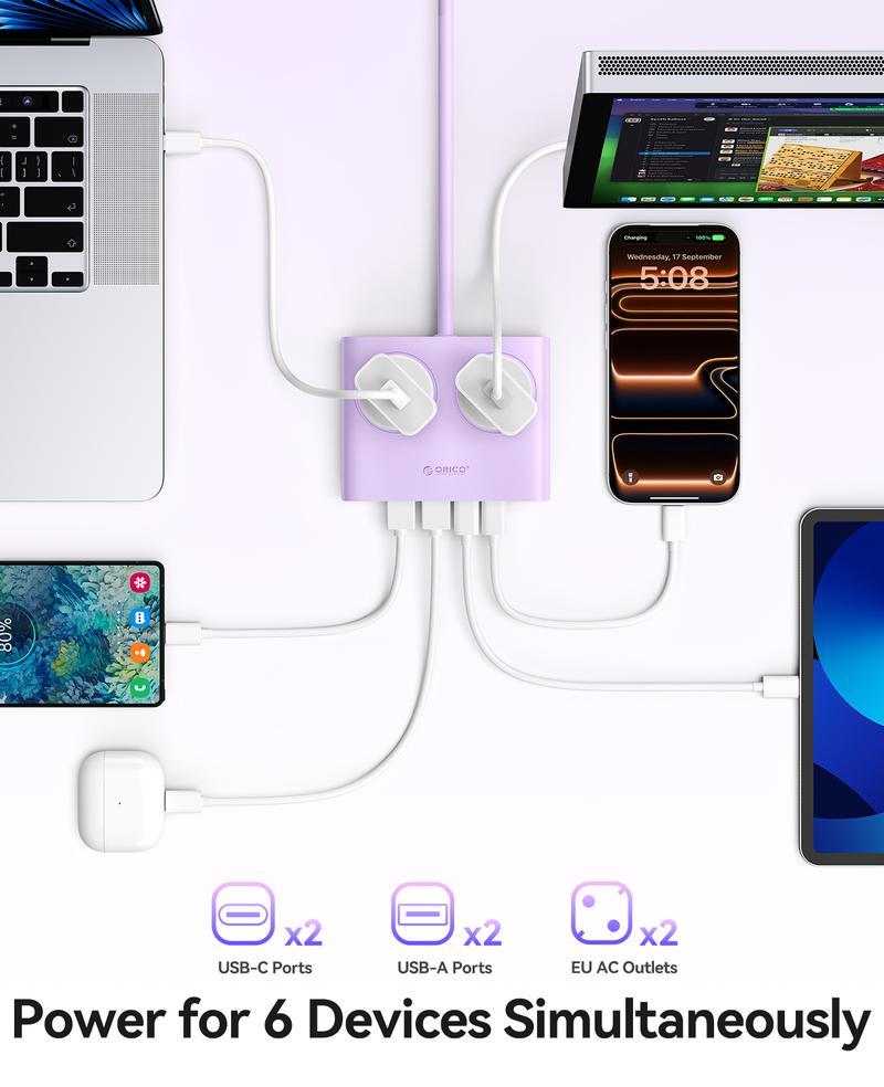 ORICO Universal Power Strip 1.6 Meters Extension Cord Travel Power Socket USB Charger Power Extension Outlet-PDC