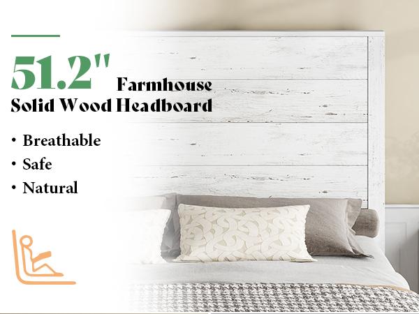 AMERLIFE 51.2" Wood Bed Frame, Rustic Platform Bed with Spliced Headboard, Wood Slats Support/Noiseless/No Box Spring Needed,Best Gift Ideas/Christmas Gifts