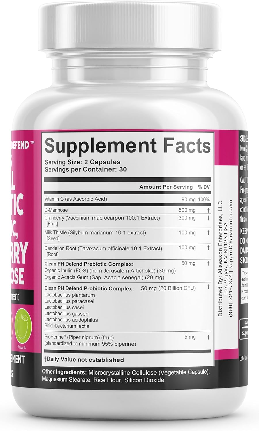 Clean Nutraceuticals Probiotics, Prebiotics, Cranberry, Dmannose & More for Women's Healthy Odor and Tract Support Capsules – PH Defend