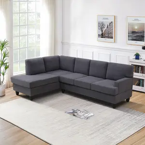 Dark Grey Breathable Fluffy Fabric 2-Piece Sofa Set, Modern Plush Comfy Couch for Living Room, Deep Seat Soft Upholstered Furniture, Sturdy Frame & Space-Saving Design for Home Apartment