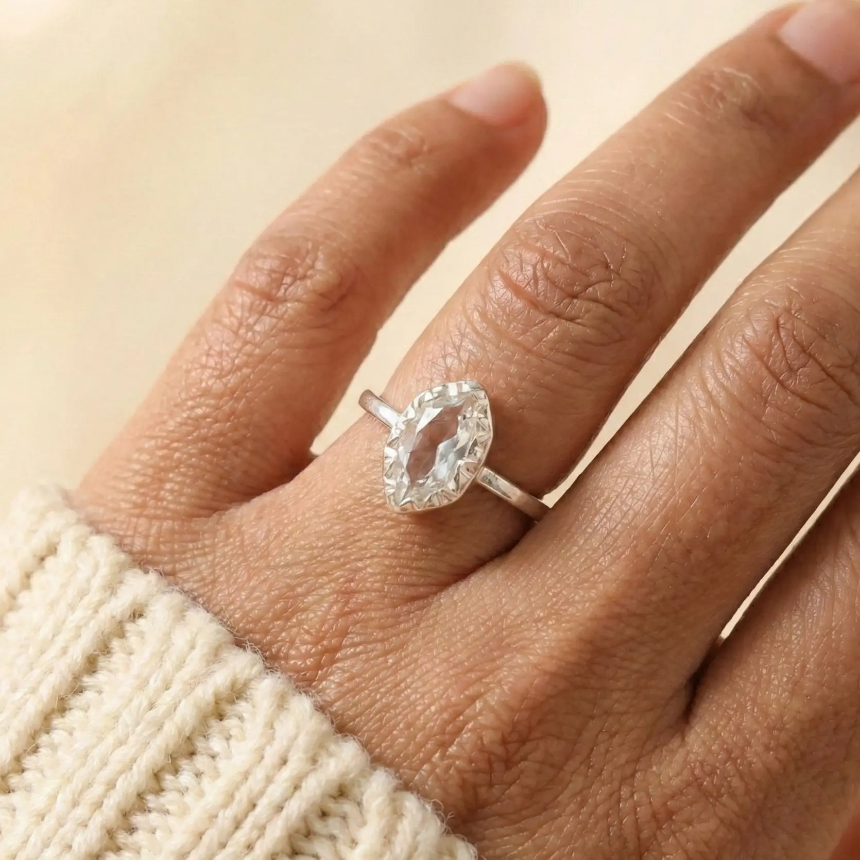 The Raw Radiance: Sterling Silver Raw Herkimer Diamond Ring Elegant Ring Unique Rings