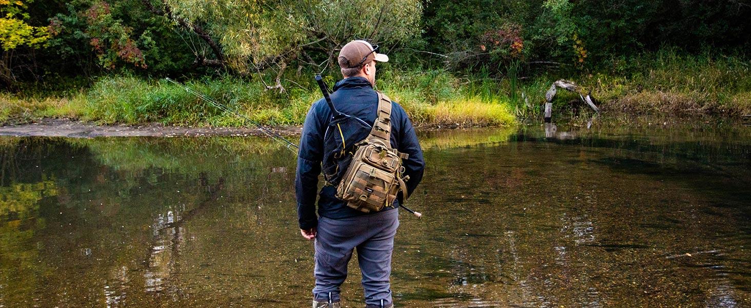 Piscifun Fishing Backpack Tackle Bag with 2 Rod Holders, Multi-Compartment Storage, MOLLE System, Water-Resistant Lightweight Outdoor Pack