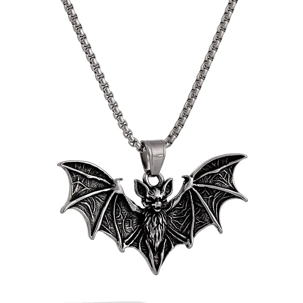 Bat Necklace for Men - Stainless Steel Vampire Pendant, Gothic Halloween Goth Jewelry‌