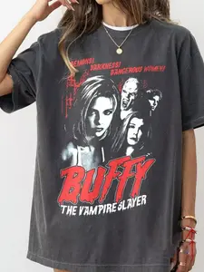 Vintage Buffy The Vampire Slayer T-shirt Horror Movie Tee T Shirt Men Women Summer Men's T-Shirt Casual Crew Neck Cotton Tee