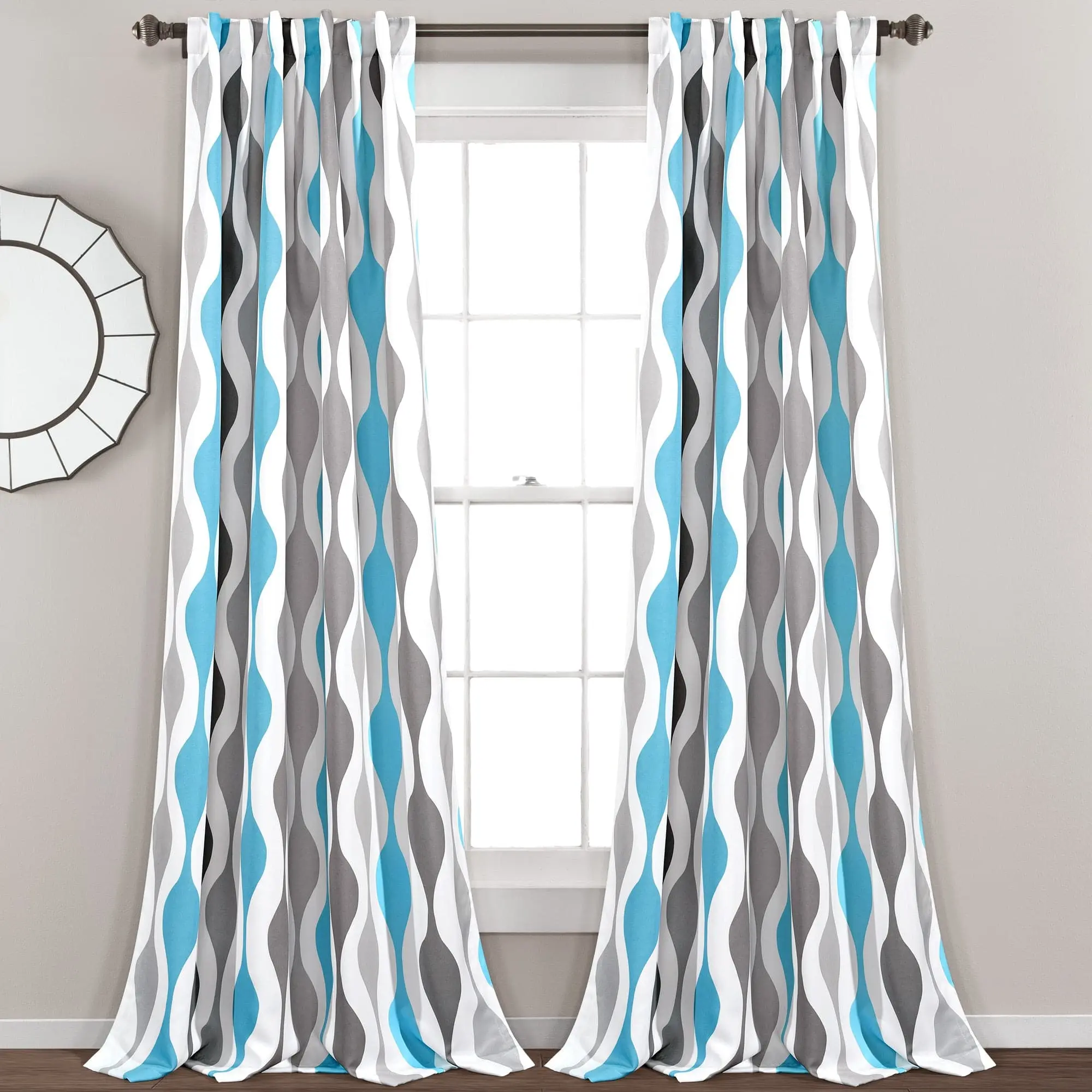 Lush Decor Mid Century Geo Gradient Pattern Light Filtering Window Curtain Panel Set, 2 Panels, 52"W x 63-108"L, Polyester Geometric Print, Machine Washable Household Textile Room Decor, Gradient Pattern Curtains