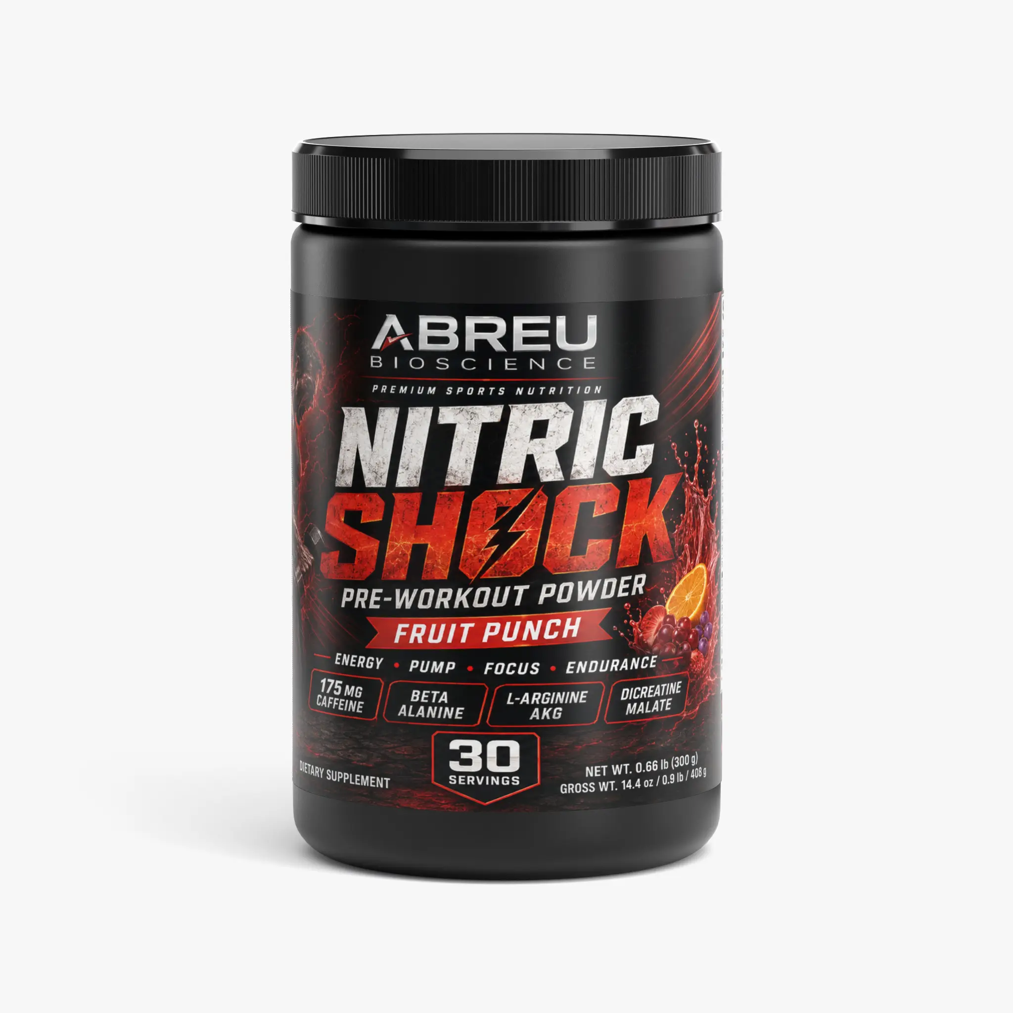 Abreu BioScience Nitric Shock Pre-Workout Powder (Fruit Punch):  Advanced Energy, Focus & Pump Matrix