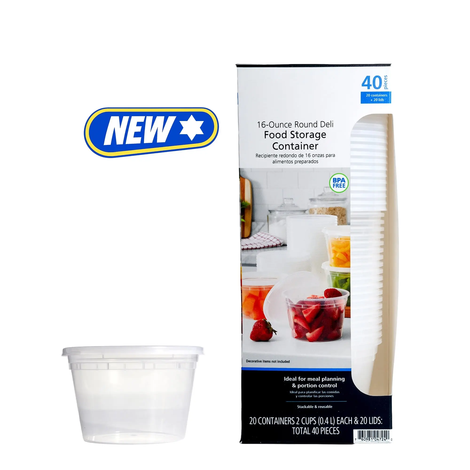 40 Piece 16oz Plastic Deli Containers with Lids - Reusable Food Storage Containers for Meal Prep, Soups & Leftovers - Microwave & Dishwasher Safe, Clear