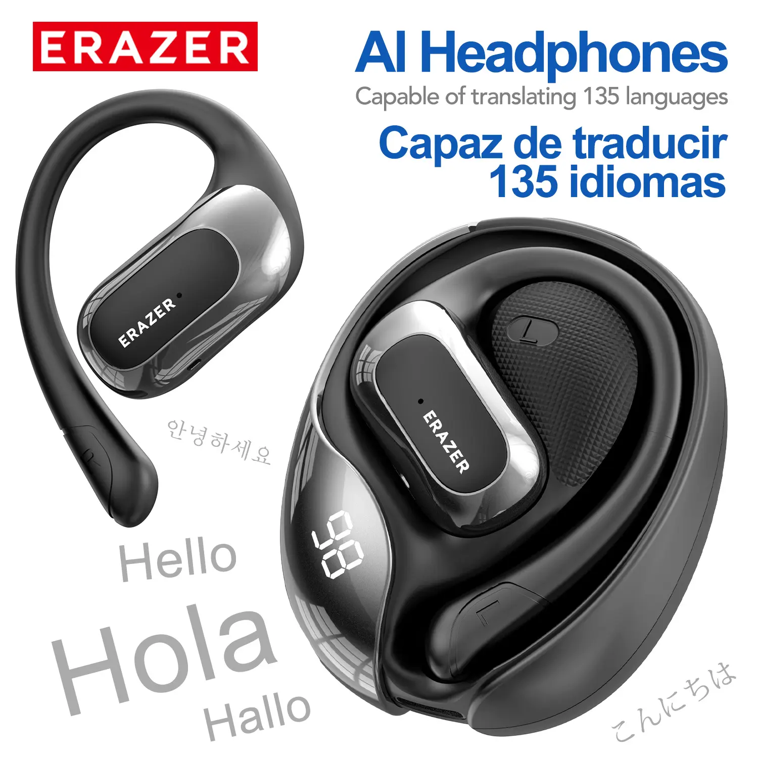 ERAZER X5 Wireless Translation Earbuds Headset - Bluetooth 6.0 Headphones with APP Support for 134-Language Real-Time Translation, Built-In Microphone for Office, Sports Use, Wireless Earbuds Headset, Electronic