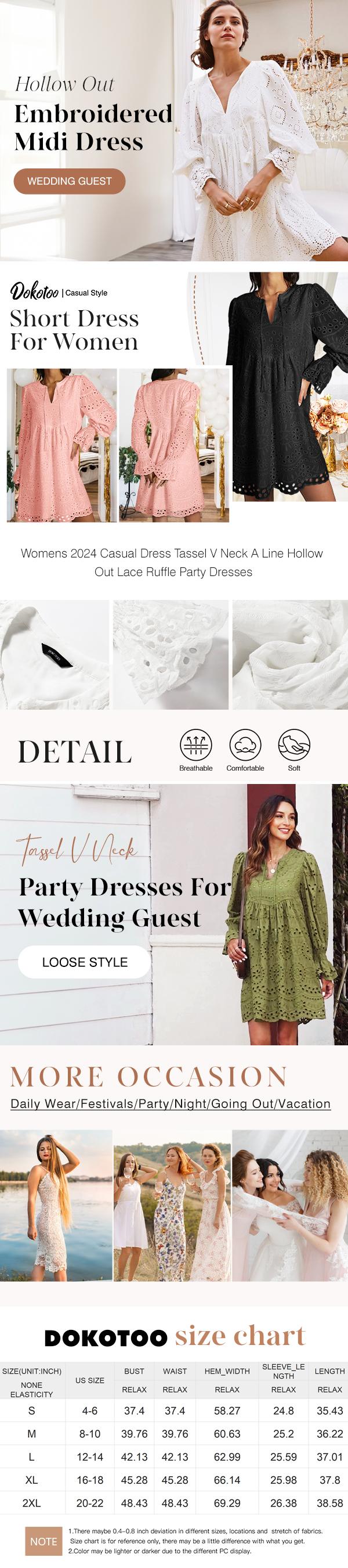 Dokotoo Womens 2026 Boho Dress Tassel V Neck Long Sleeve A Line Casual Hollow Out Lace Ruffle Party Dresses