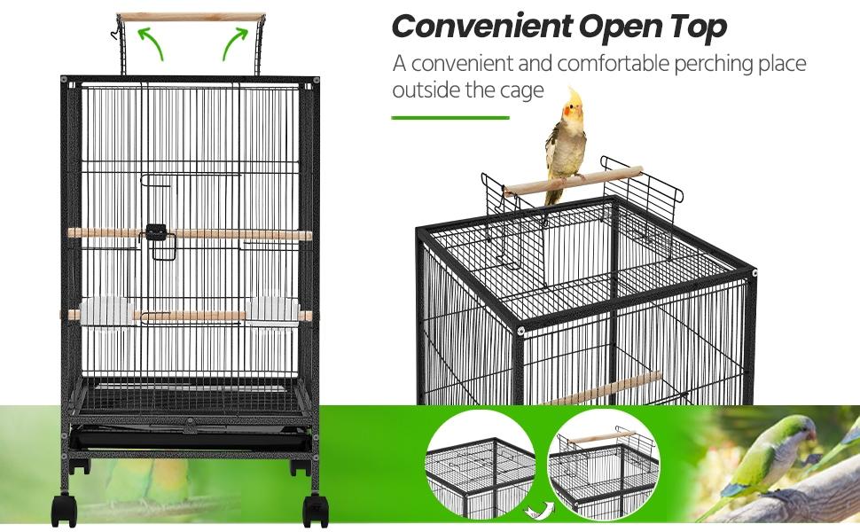 Yaheetech  35-Inch Wrought Iron Bird Cage with Rolling Stand Open-top Parrot Cage For Small-sized Birds Black