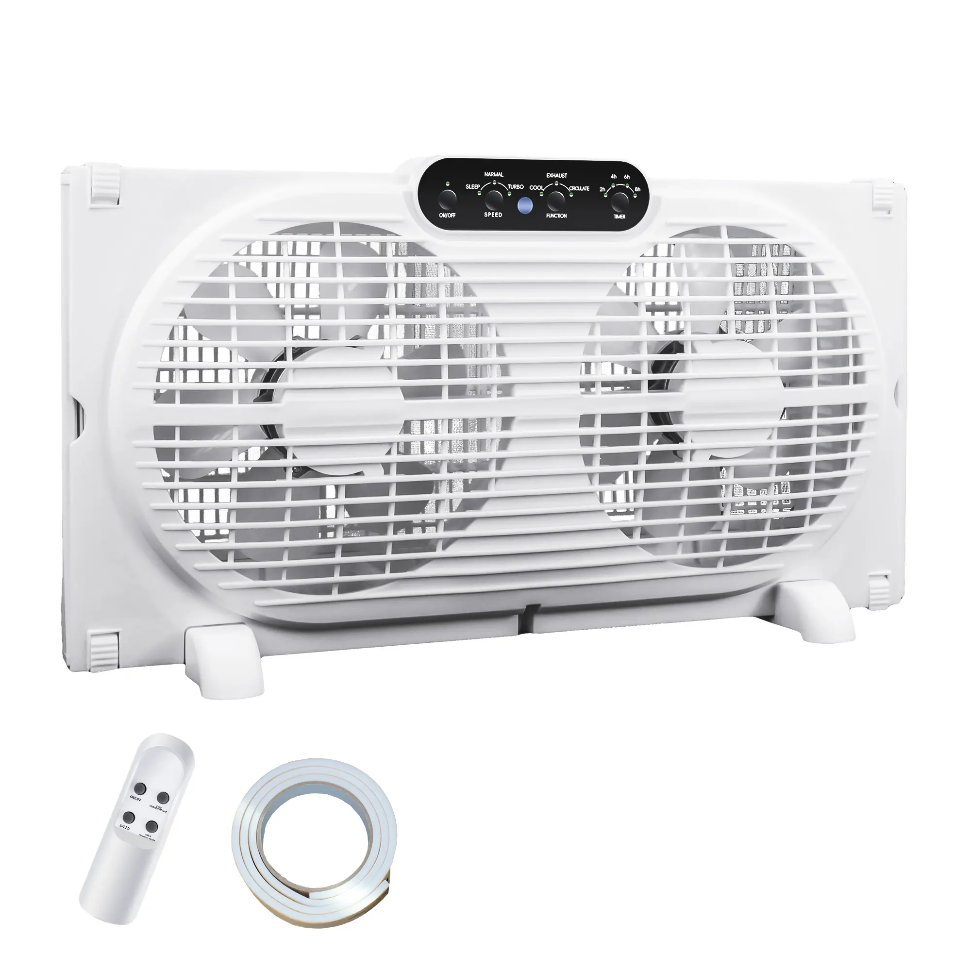 9" Twin Window Exhaust Fan - 3-Way Reversible Airflow, Remote Control, 3 Speeds, 23.5"-37" Adjustable Width, Universal Mount, Medium Foam Sealing Strip, Maximize Airflow Efficiency for Home Use