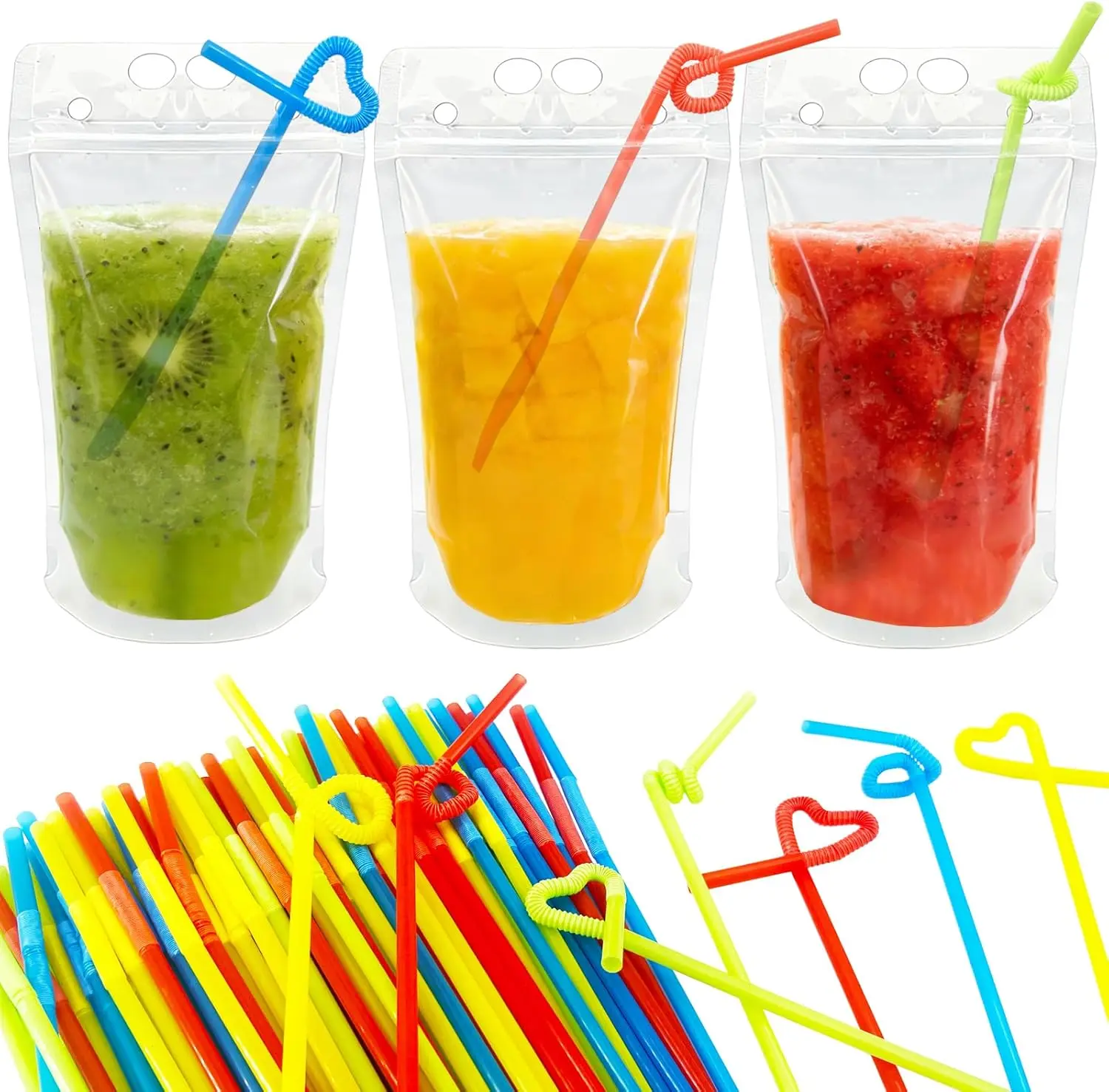 100 Drink Pouches Straw Holes – Reclosable Juice & Liquor Pouches for Adults | Drink Pouches for Adults Alcohol, Juice Pouches for Adult – Freezable for Hot/Cold Drinks.