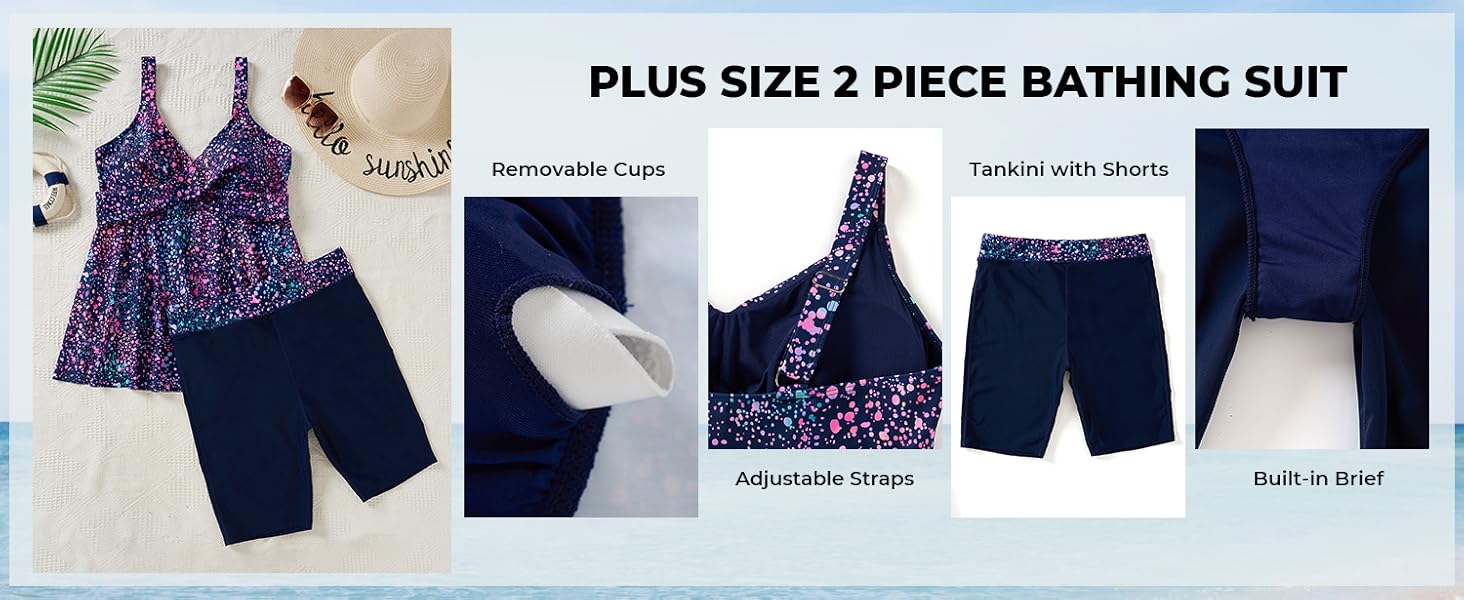 Aqua Eve Plus Size Tankini with Shorts - Two Piece Swimsuit Tummy Control Bathing Suit Flowy Swimwear 2026